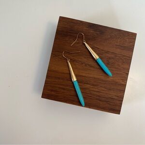 4/$15 Gold Turquoise Stone Linear Bar Drop Earrings